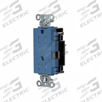HUBBELL Receptacle: Decorator Duplex, 5-15, Blue, 125V AC, 15 A, 2 Pole / 3 Wire (MPN HBL2152STBLTR)