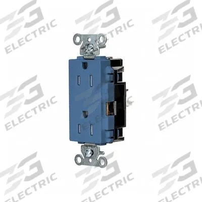 HUBBELL Receptacle: Decorator Duplex, 5-15, Blue, 125V AC, 15 A - General Purpose Receptacles