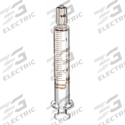 FORTUNA Reusable Glass Syringe: 5 mL Capacity - mL, Luer Lock, Borosilicate Glass - Luer Lock Syringes