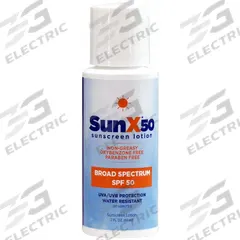 SUNX Sunscreen: 50 SPF, Lotion, 2 oz (MPN 18-903G). Key specifications — Unitized: Unitized; Manufacturer Part Number: 18-903G; Format: Lotion; Purpose: Sunscreen; Brand: SUNX; Formula Features: Paraben Free; Unit Package Type: Bottle; Active Ingredient: Aloe Vera.