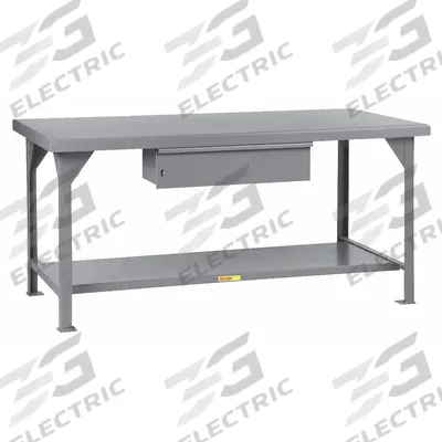 LITTLE GIANT Workbench: Fixed Ht, Steel, 48 in x 30 in, 10,000 lb Overall Load Capacity - Workbenches with Drawers & Lower Shelves