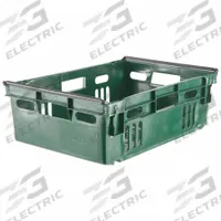 ORBIS Stacking and Nesting Tote: 67.1 gal, 23 3/4 in x 15 7/8 in x 7 1/2 in, Green, Lid Not Included (MPN AF2416-6 Green). Key specifications — Nestable: Nesting Capable; Brand: ORBIS; Material: Plastic.