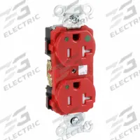 HUBBELL Receptacle: Hospital Grade Fed. Spec., Duplex, 5-20R, Red, 125V AC, 20 A, 2 Pole / 3 Wire (MPN 8300REDLTRA)