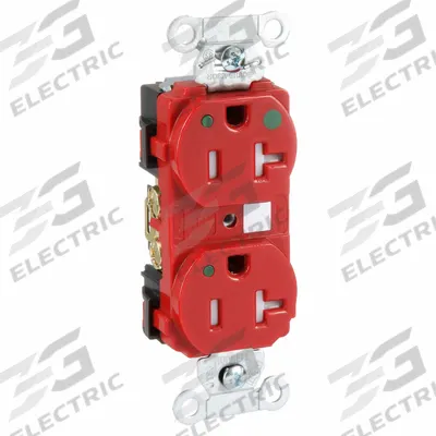HUBBELL Receptacle: Hospital Grade Fed. Spec., Duplex, 5-20R, Red, 125V AC, 20 A - General Purpose Receptacles