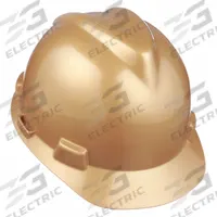 MSA Hard Hat: Gold, No Graphics, Ratchet (4-Point), Pinlock, Polyethylene, Side-Slots, MSA, Solid (MPN 475365). Key specifications — Brand: MSA; Series: V-Gard; Head Protection Graphics: No Graphics; Head Protection Suspension Type: Ratchet (4-Point); Head Protection Material: Polyethylene; Accessory Mounting Options: Side-Slots; Head Protection Brand: MSA; Suspension Adjustment Type: Pinlock.