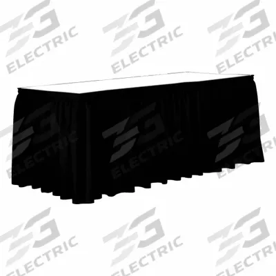 R&R TEXTILE Table Skirt: Black, 17 1/2 ft Overall Lg, Poly, Shirred, Hook-and-Loop - Table Skirts