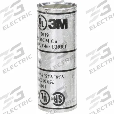 3M Open Barrel Splices: 750 kcmil Wire Size, Black Code, 3.38 in, Copper Barrel - Crimped Butt Splice Compression Connectors