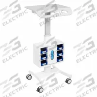 LUXOR Medical Laptop Cart: Steel, (2) Swivel/(2) Swivel with Brake, White, 0 Drawers, 6 Shelves (MPN MCWS001). Key specifications — Material: Steel; Brand: LUXOR; Caster/Wheel Configuration: (2) Swivel with Brake; Cabinet Color: White.