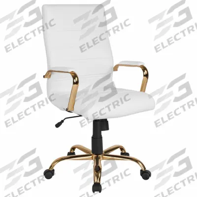 FLASH FURNITURE Office Chair: Whitney, White, Faux Leather Material, 23 in Back Ht - Fixed-Arm Office Chairs