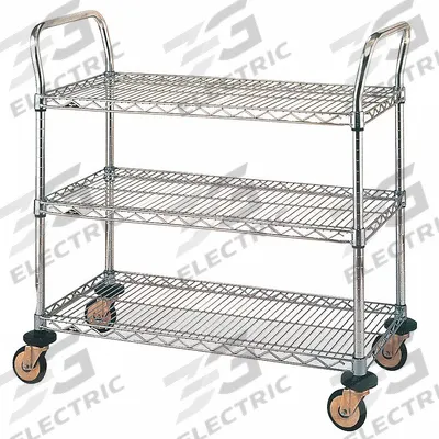 METRO Wire Shelf Utility Cart: 375 lb, 3 Shelf, 38 in L x 18 in W x 38 in H Dim - Utility Carts with Shallow Lipped Wire Shelves