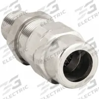 Liquid-Tight Conduit Fitting: Nickle Plated Brass, 1 in Trade Size, Non-Insulated, Straight (MPN TMC2-100118NB). Key specifications — Insulated: Non-Insulated; Box Connection: 1 in MNPT; Hazardous Location Rating: Class I, Division 2, Groups A, B, C, D; Brand: APPLETON ELECTRIC.