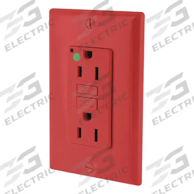 LEVITON GFI Receptacle: Hospital Grade Fed. Spec., Decorator Duplex, 5-15R, Red, GFCI - General Purpose Receptacles