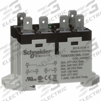 SCHNEIDER Enclosed Power Relay: DIN-Rail & Surface Mounted, 25 A Current Rating, 240V AC - Combination DIN-Rail & Surface-Mounted Relays