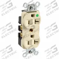 HUBBELL Receptacle: Hospital Grade Fed. Spec., Duplex, 5-20R, Ivory, 125V AC, 20 A, 2 Pole / 3 Wire (MPN HBL8300HI)
