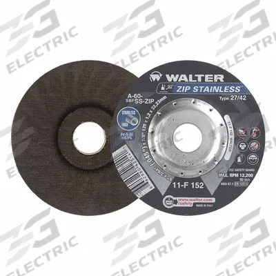 WALTER SURFACE TECHNOLOGIES Depressed Center Cut-Off Wheel: Type 27, 5" x 3/64" x 7/8" - Contaminant-Free Cut-Off Wheels for Stainless Steel