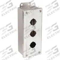 EATON Push Button Enclosure: 30mm, 3 Holes, 304 Stainless Steel, NEMA 12/4/4X (MPN 10250TN35). Key specifications — attr211299: EATON; attr1043605: Washdown-Corrosion-Resistant.