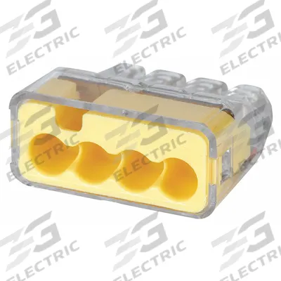 IDEAL Push-In Wire Connector: In-Sure Series, 4 Port, 20 AWG – 12 AWG Solid Wire Size Range - Push-In Connectors