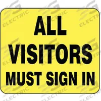 TENSABARRIER Acrylic Sign: Yellow, All Visitors Must Sign In Message, 11 in Overall Lg (MPN SG2-35-1114-250-H). Key specifications — Brand: TENSABARRIER; Color: Yellow; Message: All Visitors Must Sign In; For Use With: Sign Frames; Material: Acrylic.