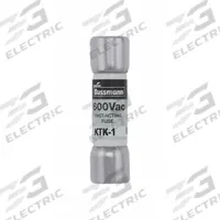 BUSSMANN Fuse: KTK Series, Midget, Fast-Acting, 1 A, 600 V AC, 13/32 in x 1 1/2 in, Non-Indicating (MPN KTK-1). Key specifications — attr1287209: KTK; attr211192: BUSSMANN.