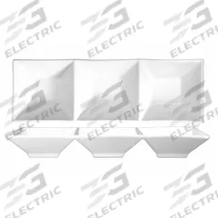 ITI 3-Compartment Bowl: 33 oz Capacity, 15 1/8 in Dia, Porcelain, Bright White (MPN FA3-15). Key specifications — Brand: ITI; Color: Bright White; Material: Porcelain; Product Type: Triple Square Bowl.