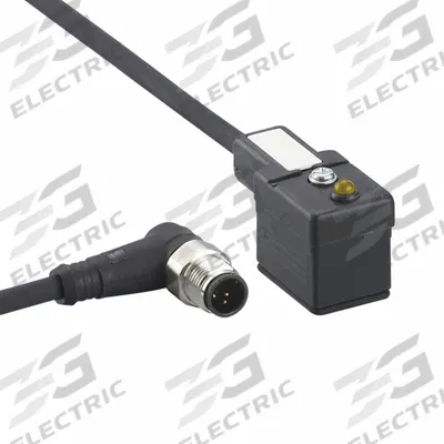 IFM Patch cable: M12 Male Right Angle x DIN Form B Industrial, 2 ft Cable Lg - DIN Form Industrial B Solenoid Connector x M12 Cordsets