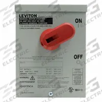 LEVITON Manual Motor Controller: 3 Poles, 60 A, 3R NEMA Rating, Non-Metallic Enclosure (MPN N3603). Key specifications — Brand: LEVITON; Maximum Voltage Rating: 600V AC; Mounting Style: Surface; Pilot Light: Not Included.