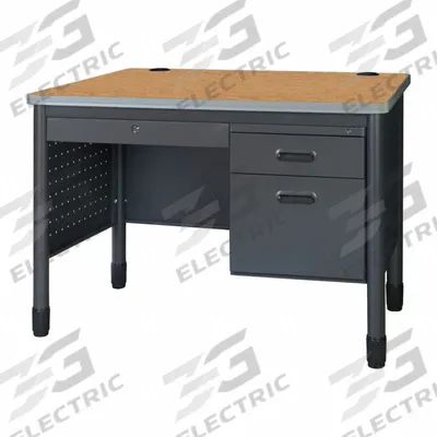 REGENCY Single Pedestal Desk: Laminate, Oak, 1 Pedestals, 3 Drawers, 48 in Overall Wd - Pedestal Desks