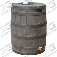 BUSHMAN Rain Barrel: Oak, 30 in Overall Ht, 23 in Overall Wd, Spigot Included, 50 gal Capacity (MPN RW50-OAK). Key specifications — Product Type: Rain Barrel; Includes: Brass Spigot; Teflon (Plumbers) Tape; Trilingual Instructions; Brand: BUSHMAN; Includes Spigot: Spigot Included; Color: Oak.