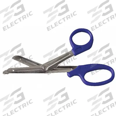 EMI Shear: EMS Shear, Stainless Steel, Angled/Rounded, Plastic, 5 1/2 in Overall Lg - Trauma Shears