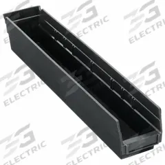 QUANTUM STORAGE SYSTEMS Shelf Bin: 23 5/8 in Overall Lg, 4 1/8 in x 4 in, Black, Nesting Capable (MPN QSB105BR). Key specifications — Brand: QUANTUM STORAGE SYSTEMS; % Recycled Content: 100%; Manufacturer Part Number: QSB105BR; Includes Dividers: Dividers Not Included; Electrostatic Discharge: Not Electrostatic Discharge Conductive.