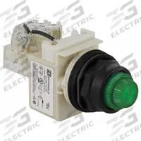 SCHNEIDER ELECTRIC Pilot Light: 30 mm Panel Mounting Size, Green, LED, 9001SK Series (MPN 9001SKT35LGG31). Key specifications — Series: 9001SK; Brand: SCHNEIDER; Includes Push-To-Test: Push-To-Test Included.