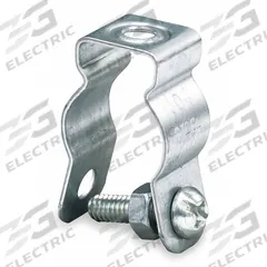 Conduit & Cable Hanger - Screw-On: 1 1/2 in Trade Size, Steel, 6H4-B. Key specifications — Color: Gray; Compatible Conduit Trade Size: 1-1/2 in; Compatible Conduit Type: RMC; Compatible Nominal Conduit/Pipe Size: 1-1/2 in; Compatible Pipe Size: 1-1/2 in; Finish: Galvanized; For Use With: Cable; Conduit.