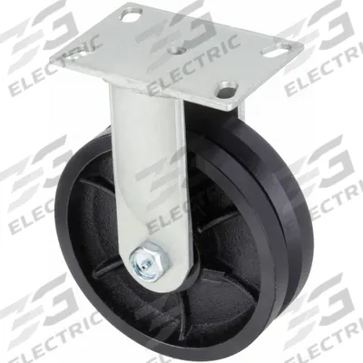 APPROVED VENDOR Plate Caster: Rigid, Iron, 8 in Wheel Dia, 2 1/2 in Wheel Wd - V-Groove Track-Wheel Plate Casters
