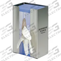 BOWMAN DISPENSERS Glove Dispenser: Stainless Steel, 6 1/2 in Overall Wd, 10 in Overall Ht, Wall (MPN GS-073). Key specifications — Dispenser Layout: (1) Box; Fill Direction: Left Load; Material: Stainless Steel; Brand: BOWMAN DISPENSERS; Color: Silver.