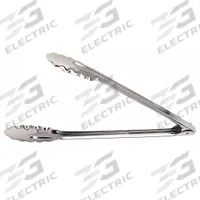 CRESTWARE Uncoated Scalloped Tongs: Stainless Steel Blade, 7 1/2 in Overall Lg, 0.5 mm Gauge, Silver (MPN TNGT7). Key specifications — Color: Silver; Brand: CRESTWARE; Coated Handle: No; NSF Certified: No.