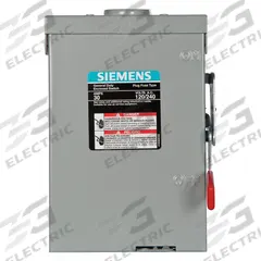 SIEMENS Safety Switch: Fusible, 30 A, Single Phase, 240V AC, Galvanized Steel, Indoor/Outdoor (MPN LF211NR). Key specifications — Brand: SIEMENS.