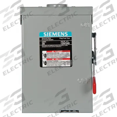 Siemens Safety Switch: Fusible, 30 A, Single Phase, 240V AC, Galvanized Steel - Fusible Safety Switches