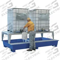 DENIOS IBC Dispensing Station: 10 ft L x 6 1/16 ft x x 36 in, 385 gal Spill Capacity, For 2 IBC (MPN K17-8015). Key specifications — Brand: DENIOS; Drain Included: No.