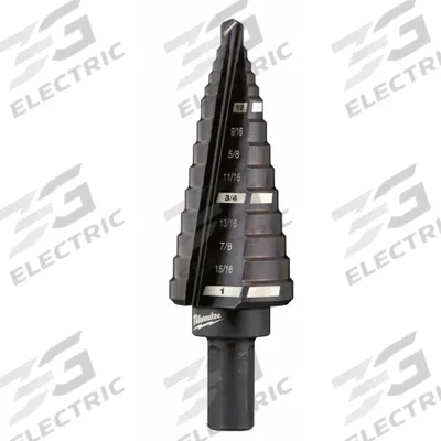 MILWAUKEE Step Drill Bit: 1/2" to 1", Black Oxide HSS - High-Speed Steel Step Drill Bits