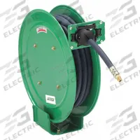 Spring Return Hose Reel: 35 ft (3/8 in I.D.), 1/4 in MNPT, 300 psi Max Op Pressure, Brass, Green (MPN 45UZ34). Key specifications — Reel Color: Green; Hose Capacity: 35 ft (3/8 in I.D.); Overall Dimensions: 13-25/32 in L x 6-19/64 in W x 15-9/32 in H; Swivel Material: Brass; Hose End Configuration: 1/4 in MNPT; Brand: SPEEDAIRE.