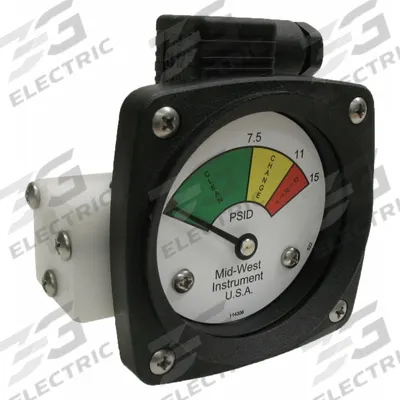 MIDWEST INSTRUMENT 3-Color Differential Pressure Indicator: 1,000 psig Max - Differential Pressure Indicators with Switch