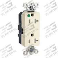 LEVITON Receptacle: Hospital Grade Fed. Spec., Decorator Duplex, 5-20R, Ivory, 125V AC, 20 A (MPN MT163-ILI)