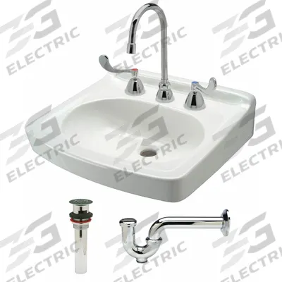 ZURN Bathroom Sink Kit: Z5350 Std Lavatories, White, Vitreous China, Dual Manual Handle - One-Station Wall-Mounted Bathroom Sinks with Faucets