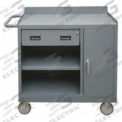 DURHAM MFG Mobile Cabinet Workbench: 36 in x 18 in, Steel, 1,200 lb Overall Load Capacity, Gray (MPN 2212A-LU-95). Key specifications — Included Components: Handle on Side; Assembly: Fully Assembled; Brand: DURHAM MFG.