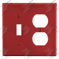 HUBBELL Wall Plate: Combo, 2 Gang, Red, Std Size (MPN P18R). Key specifications — Brand: HUBBELL; Material: Polycarbonate.