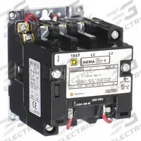 SQUARE D NEMA Magnetic Contactor: Non-Reversing, 3 Poles, NEMA Size 1, 27 A, 208V AC (MPN 8502SCO2V08). Key specifications — Brand: SQUARE D.
