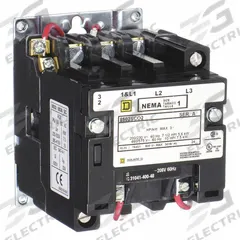 SQUARE D NEMA Magnetic Contactor: Non-Reversing, 3 Poles, NEMA Size 1, 27 A, 208V AC (MPN 8502SCO2V08). Key specifications — Brand: SQUARE D.