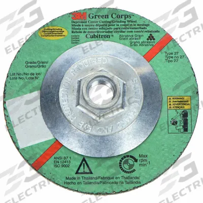 3M Cut-Off & Grinding Wheel: Type 27, 7" x 1/8" x 5/8"-11, Ceramic, 36 Grit - Cool-Cutting Combination Wheels for Carbon & Stainless Steel