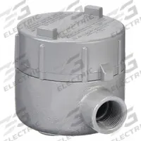 Conduit Outlet Body: Iron, GE, 1/2 in Trade Size, LB Body, 19 cu in Body Capacity (MPN GECLBT-1M). Key specifications — Series: For Standard Body; Compatible Conduit Trade Size: 1/2 in; Thread Gender: Female; Hub Style: Threaded; Cover Included: Yes; Body Style: LB; Connection Type: Threaded; Back Type: Flat.
