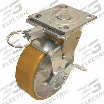 APPROVED VENDOR Plate Caster: Swivel, Directional Lock/Side Brake, Polyurethane - General-Purpose NSF-Listed Sanitary Plate Casters